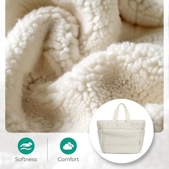 BAGSMART Plush Tote Bag for Women, Fluffy Top Handle Bags with Zipper Front Zip - Picture 2 of 5